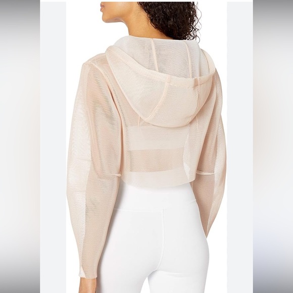 ALO YOGA mode jacket mesh cropped zip up hoodie nectar pristine size S - Picture 3 of 12